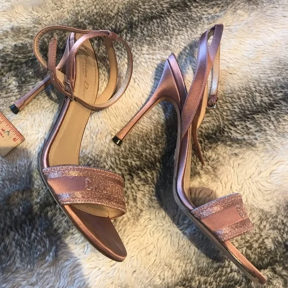 Christian Dior Dway Metallic Thread Embroidered Satin Sandal Heels Rose Des - Picture 5 of 9